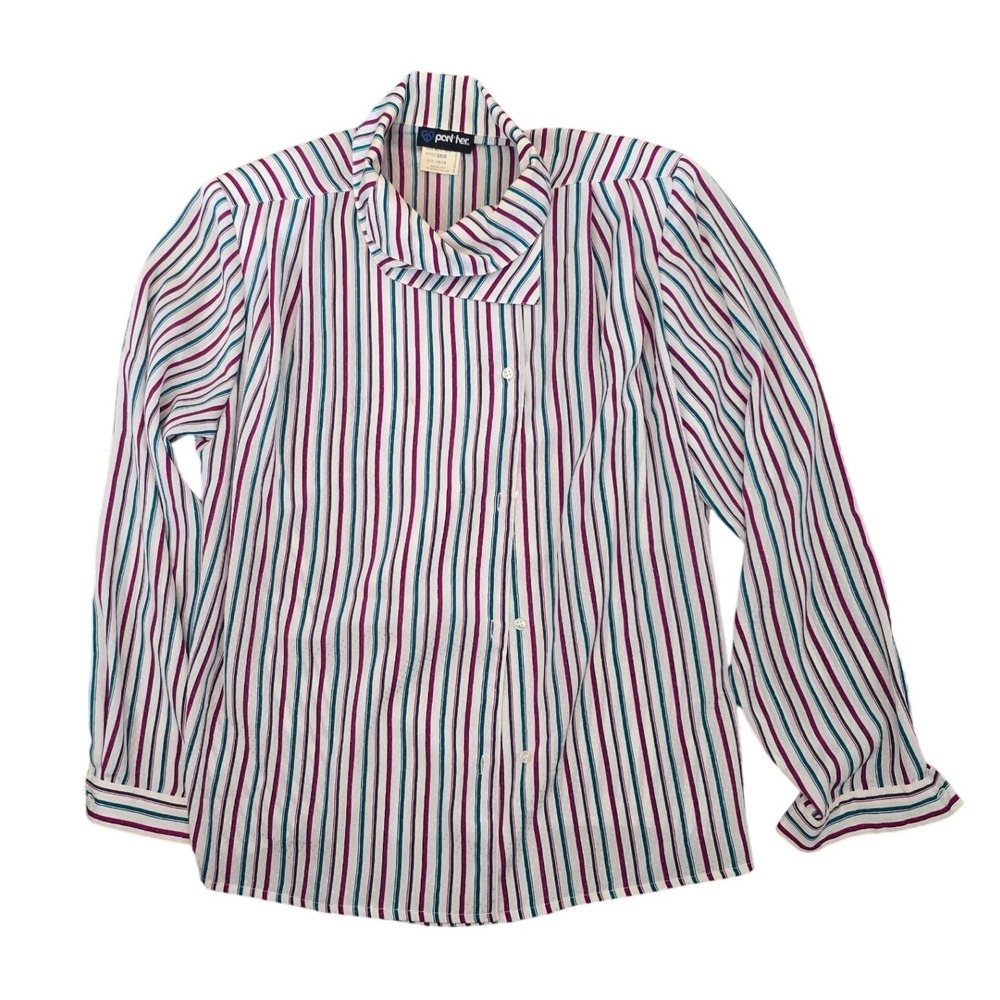 Panther VTG Striped‎ Long Sleeve Collared Button Down Shirt Size 13/14 Top